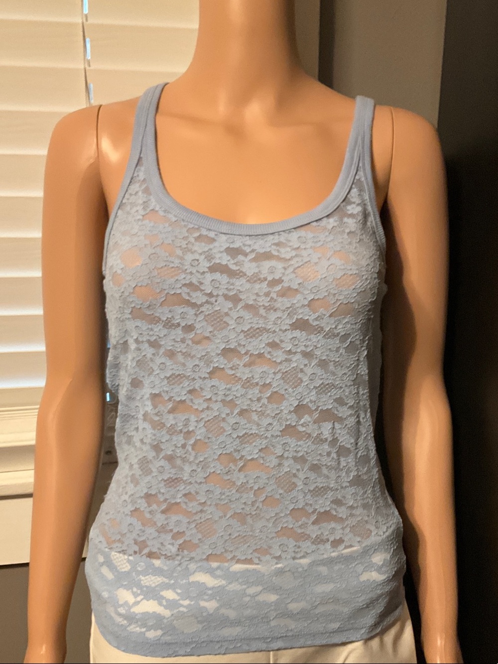 aerie Light Blue Lace Scoop Neck Tank